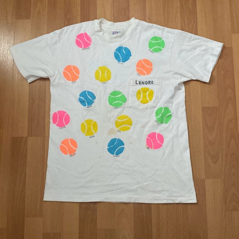 Vintage 80s Hanes Beefy T Tennis Pocket T Shirt Single Stitch Men Large Made USA